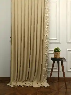 Arzenen Birinci Sınıf Kalite Nakış Kord Desenli Tek Kanat Fon Perde.- Kum Beji