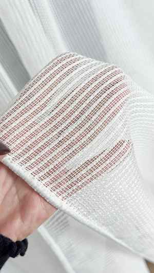 Exculusive Ekru Simli Çizgili Tül Perde Stripe