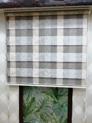 Yaprak Desenli Zebra Perde, Gri Krem
