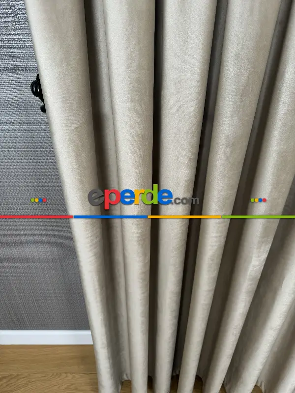 Yatak Odası - Bej İthal Kadife Fon Perde, Premium Kalite Serisi Kadife Fon Perde