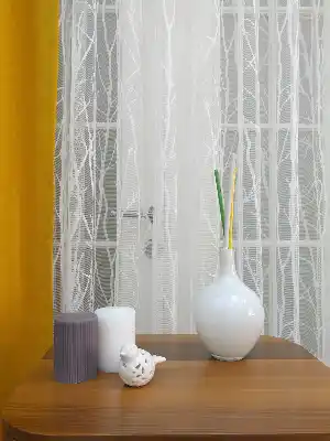 Ağaç Dalları Desenli Tül Perde- Ekru