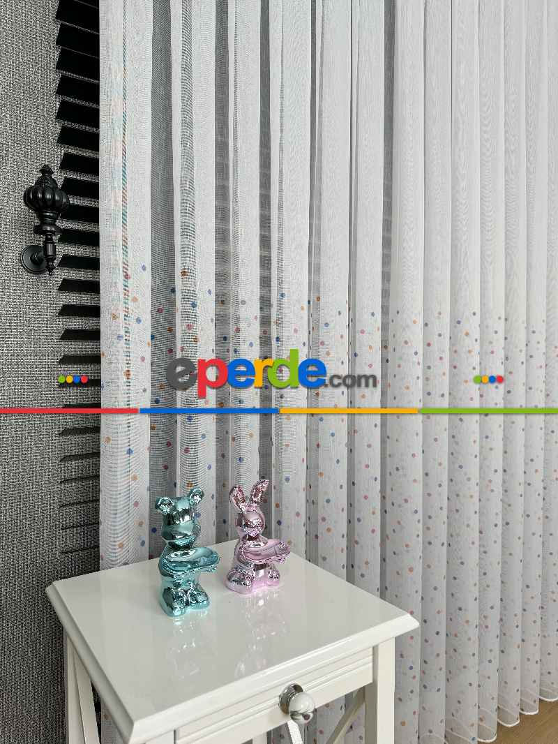 Bebek Odası Tül Perde - Çok Renkli Puantiye Nokta Desen Baskılı Tül Perde, Çocuk-bebek Odası, Premium Seri