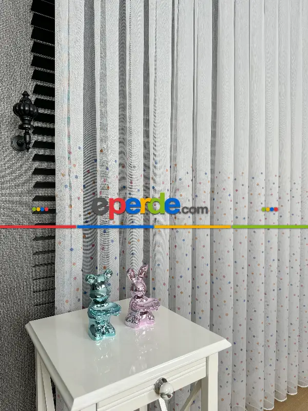 Bebek Odası Tül Perde - Çok Renkli Puantiye Nokta Desen Baskılı Tül Perde, Çocuk-bebek Odası, Premium Seri