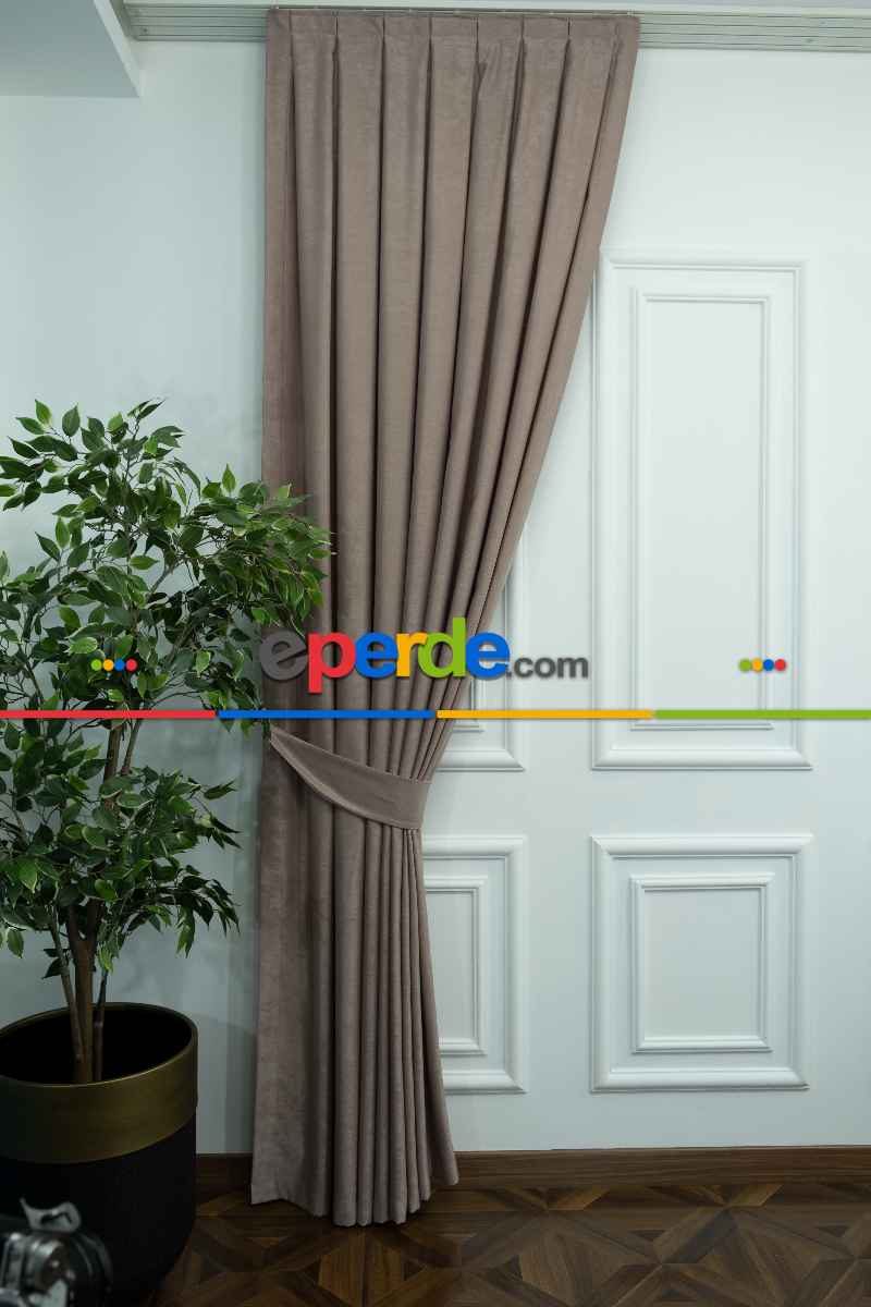 Salon - Soft Bej Fon Perde Dökümlü En - Bej