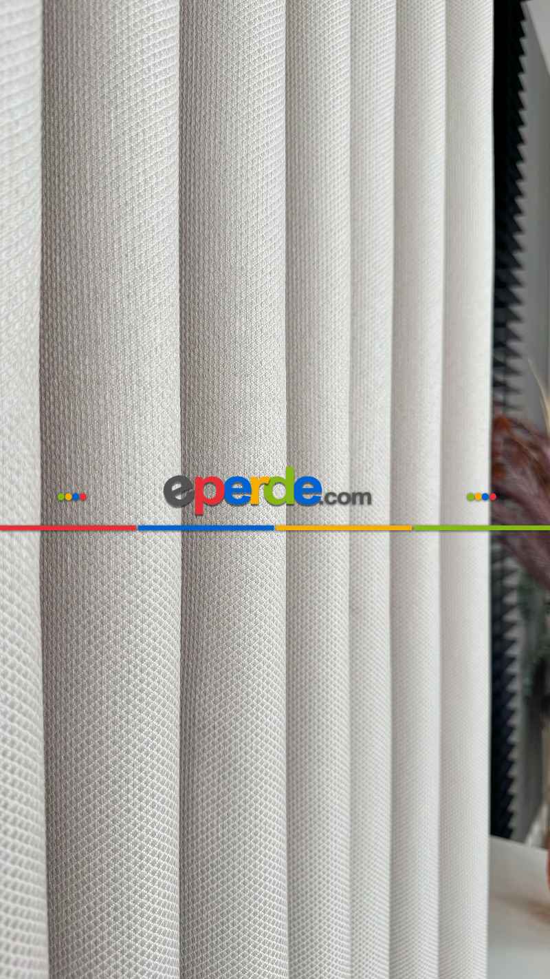 Bej Düz Jakar Dokuma S Pile Fon Perde, Premium Kalite Serisi Hasır Doku Fon Perde