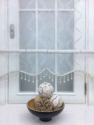 Desenli Çiftli Sistem Tül Stor Perde- Krem-gümüş Simli