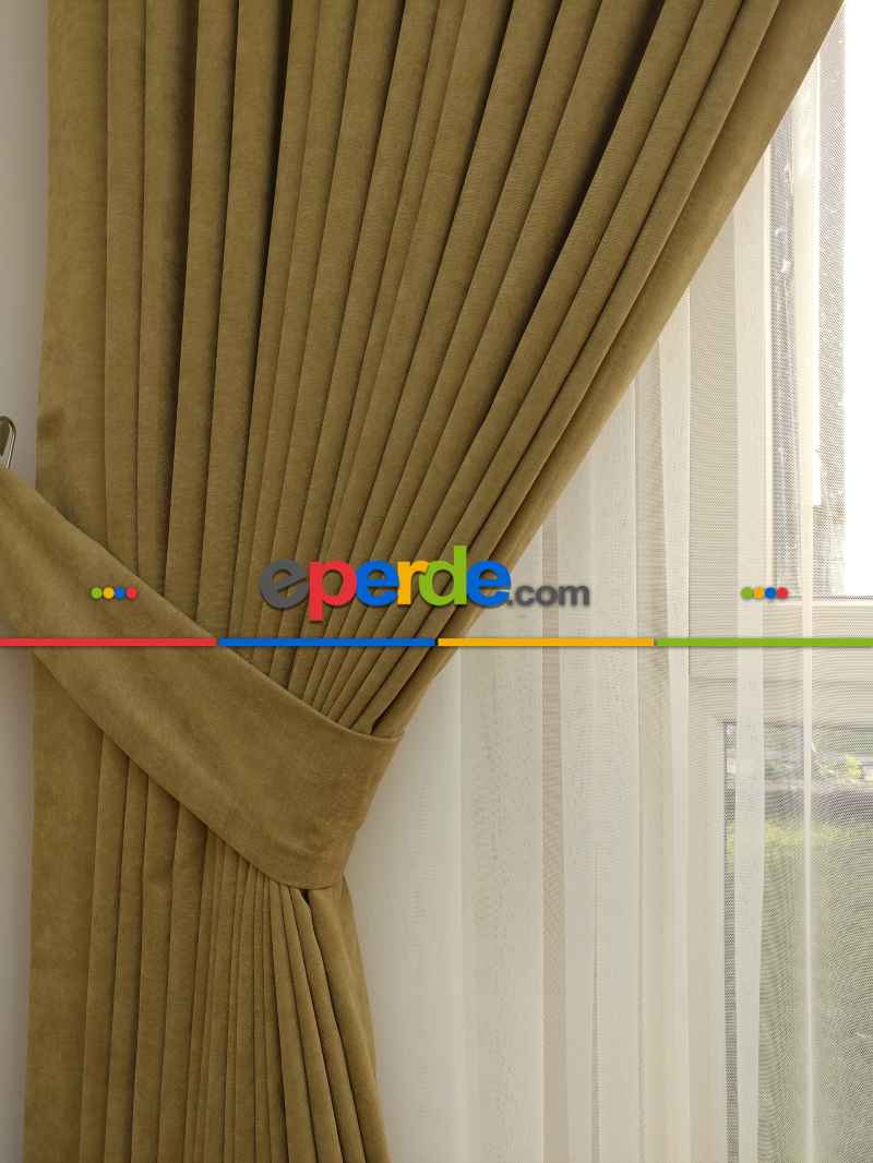 Bej Deve Tüyü - Düz Fon Perde ( Dökümlü Fon Perde)- Bej-kapiçino