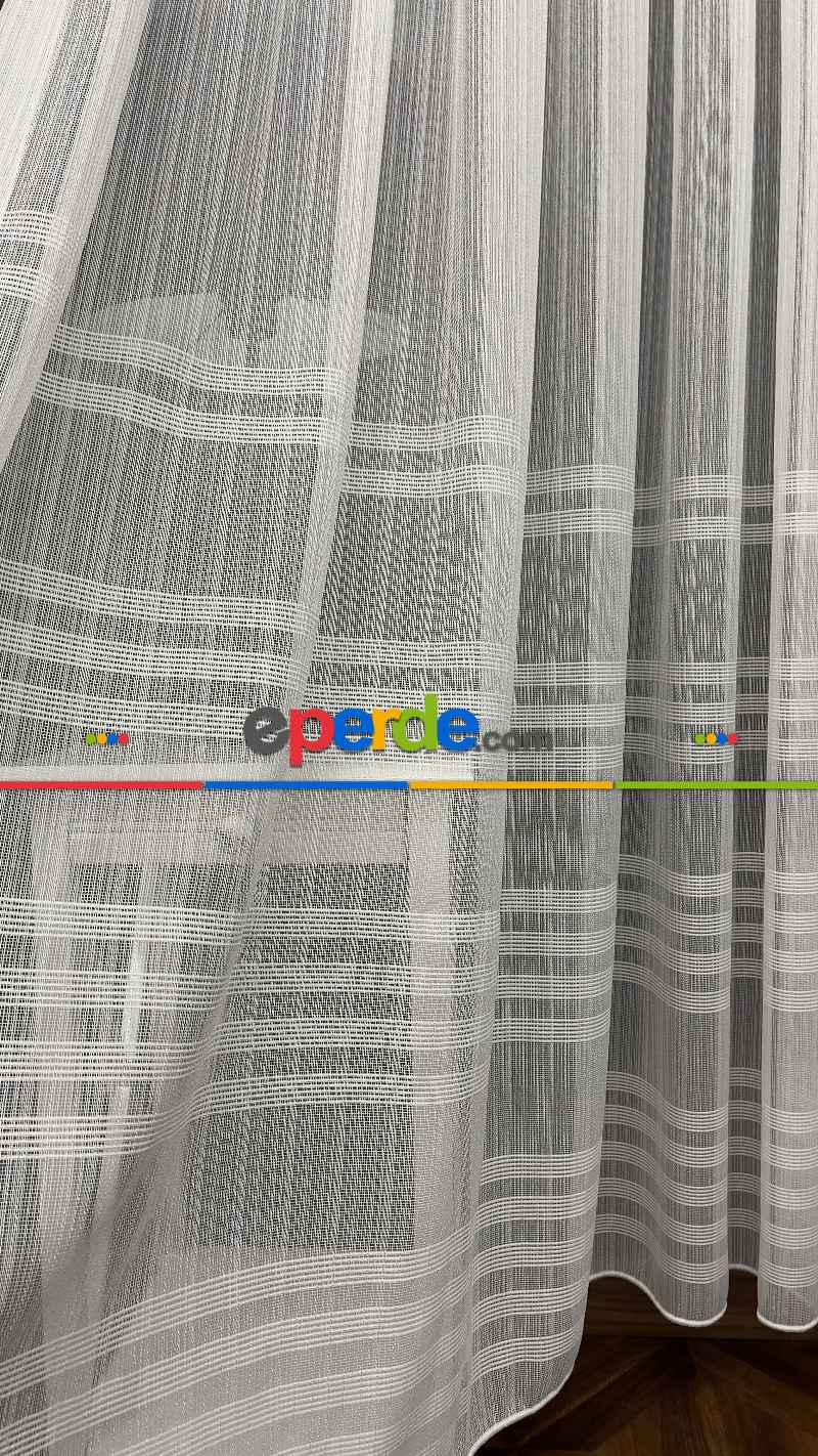 Oturma Odası - Premium Kalite Trend Perde Modelleri 2025 -enine Kumaş Bantlı Dokuma Tül Perde 02