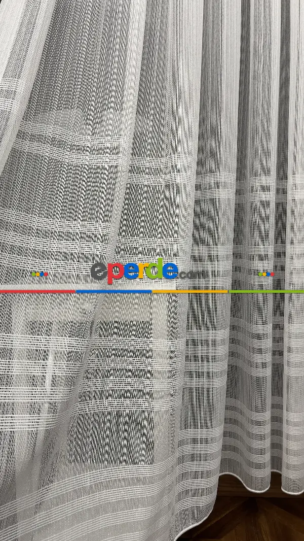 Salon - Premium Kalite Trend Perde Modelleri 2025 -enine Kumaş Bantlı Dokuma Tül Perde 02