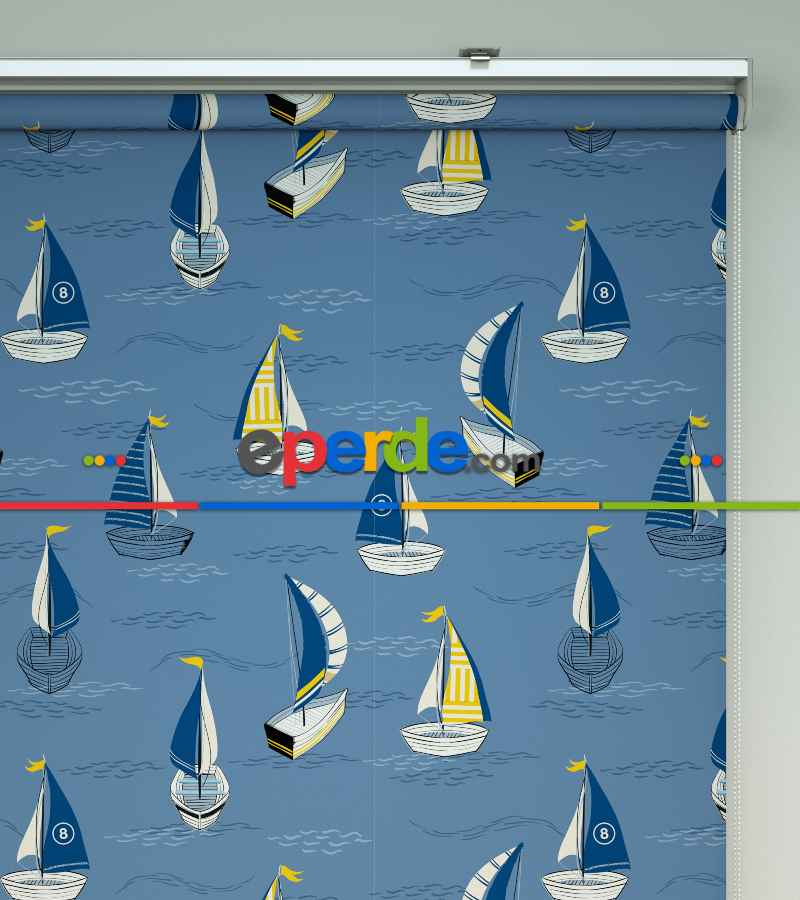 Denizci Desenli Baskılı Stor Perde- Mavi-çok Renkli