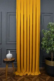 Koyu Sarı Rengi Düz Fon Perde En Dökümlü Fon Perde
