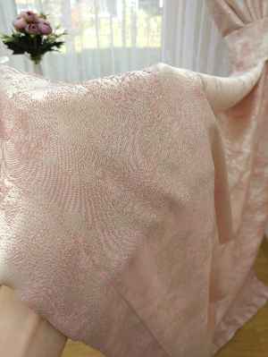 Patinedesenli Pudra - Katyonik Jakar Fon Perde- Pudra