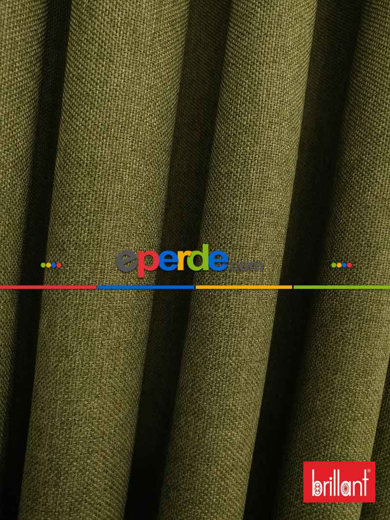 Brillant Keten Yeşil Renk Düz Fon Perde - Yeşil
