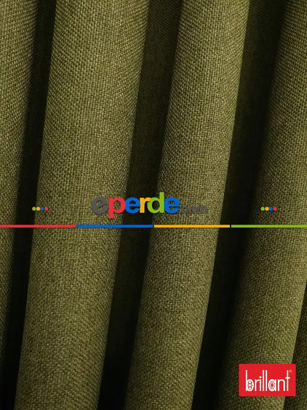 Yatak Odası - Brillant Keten Yeşil Renk Düz Fon Perde - Yeşil