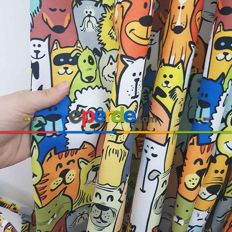 Çocuk Odası Fon - Sevimli Hayvanlar Fon Perde- Yeşil