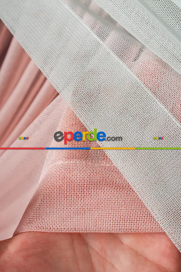 Salon Tül - Pudra - Mint Renkli Krevize Düz Tül Perde ( Kordon Hediyeli )