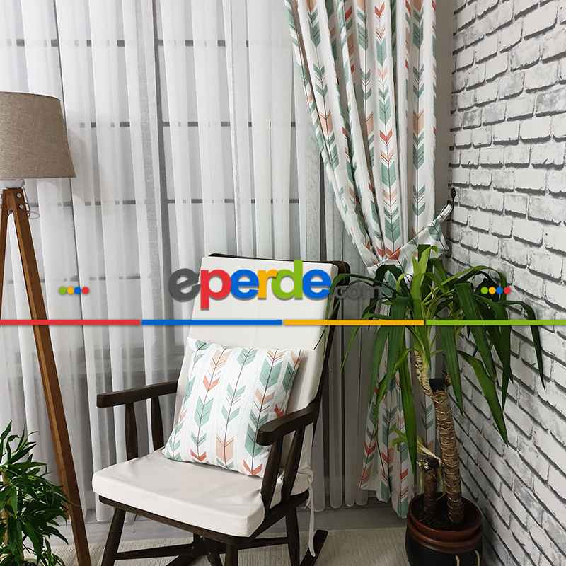 Kızılderili Desenli Fon Perde Evm233-2 Kumaşı Kalındır Duck Bezi Değildir- Beyaz-Pembe-Mavi Açık-Kahve