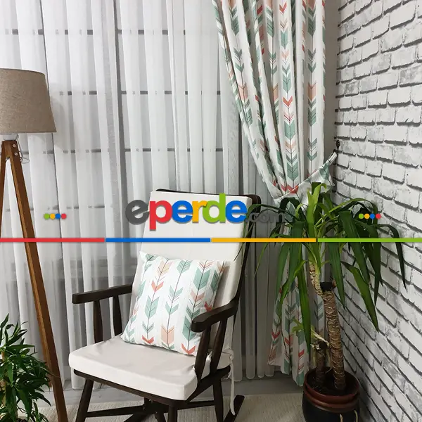 Kızılderili Desenli Fon Perde Evm233-2 Kumaşı Kalındır Duck Bezi Değildir- Beyaz-Pembe-Mavi Açık-Kahve