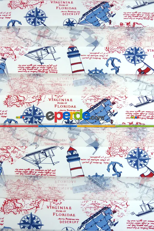 Bebek Odası Zebra Perde - Gemici Desen Zebra Perde Kıds 4343-04- Mavi