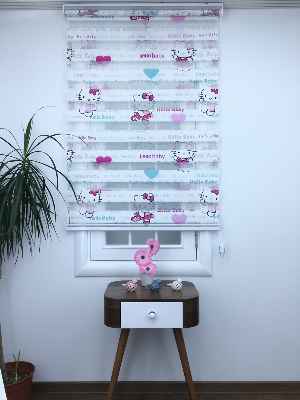 Hello Kıty Kız Çocuk Baskılı Zebra Perde- Turkuaz-pembe