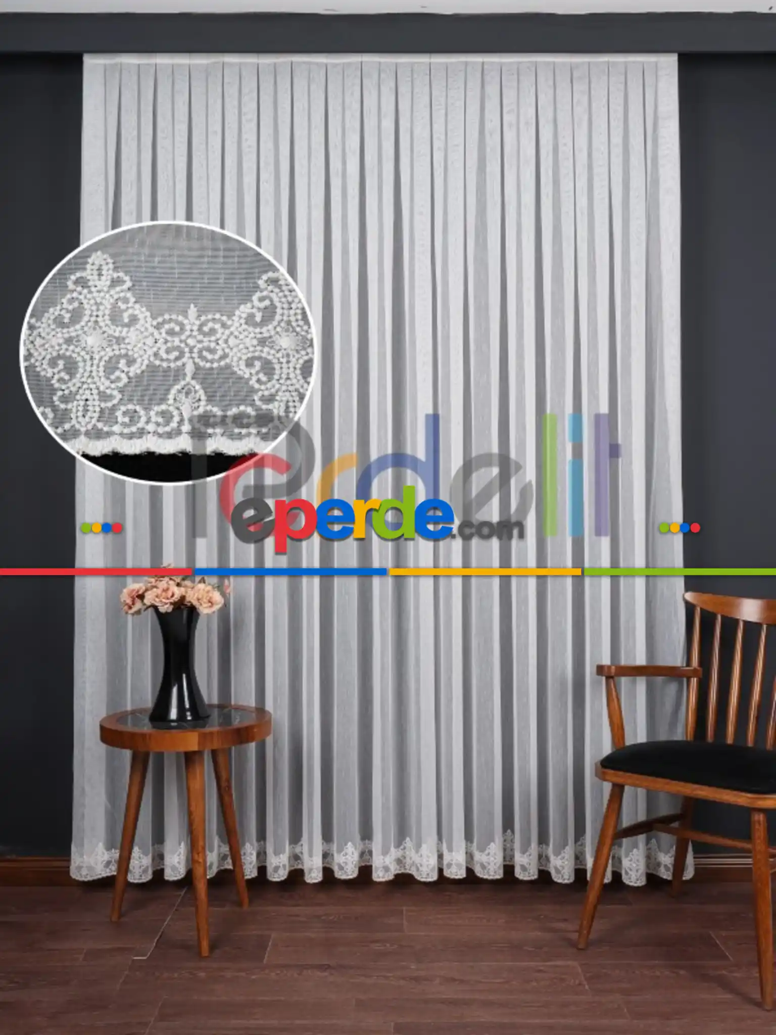 Etek Ucu Nakış İşlemeli Tül Perde