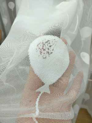 Çocuk Odası Tül Perde - Balon Desenli Örme Tül Perde- Ekru