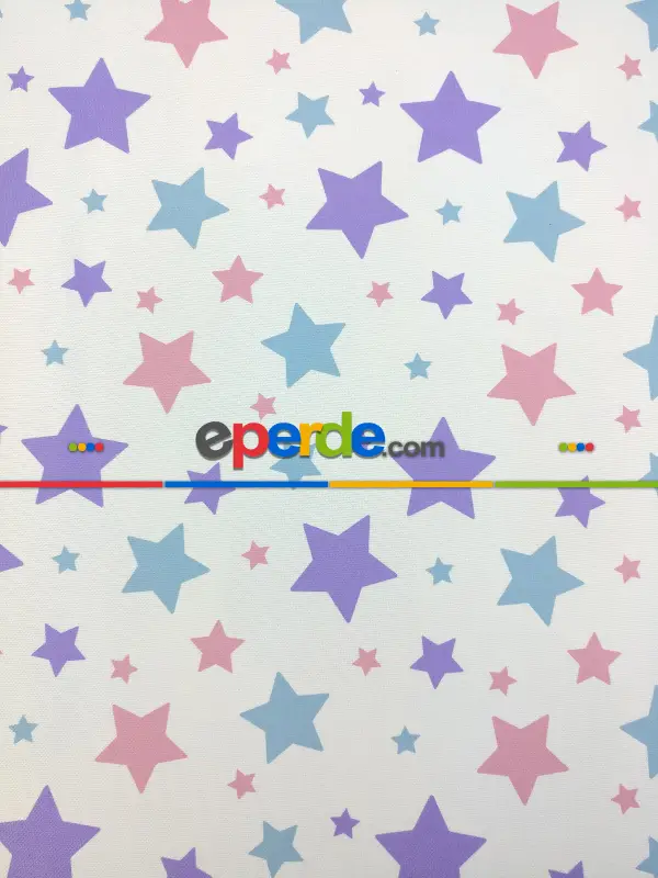 Soft Yıldızlar Kız & Erkek Bebek Odası Fon Perde ( Kalın Pamuklu Kumaş)- Mor-pembe Koyu-mavi Doymamış