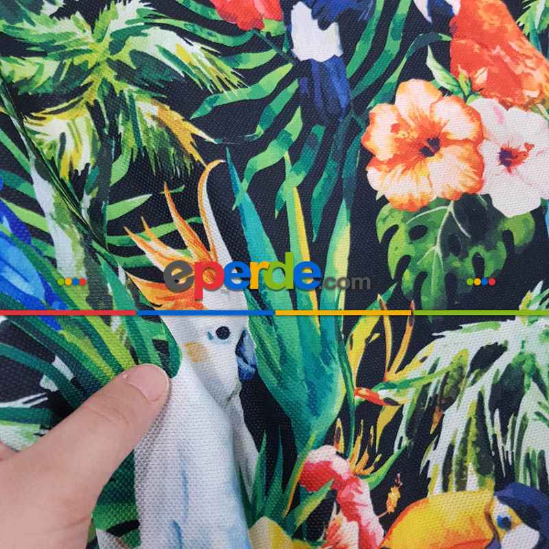 Tropikal Desenli Fon Perde K498 T - Kumaşı Kalındır Duck Bezi Değildir.- Yeşil-Çok Renkli