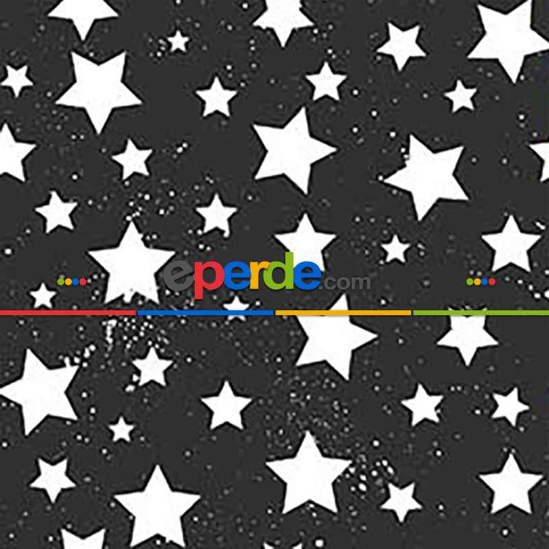 Yıldız Desenli Fon Perde Evm685-7 Kumaşı Kalındır Duck Bezi Değildir- Siyah-Beyaz