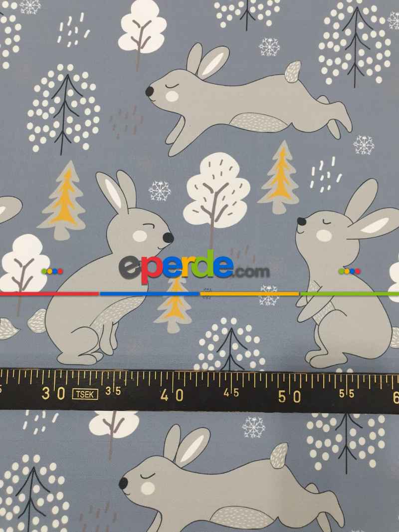 Bebek Odası Fon - Tavşan Desenli Fon Perde Evm1088-4 Kumaşı Kalındır Duck Bezi Değildir- Siyah