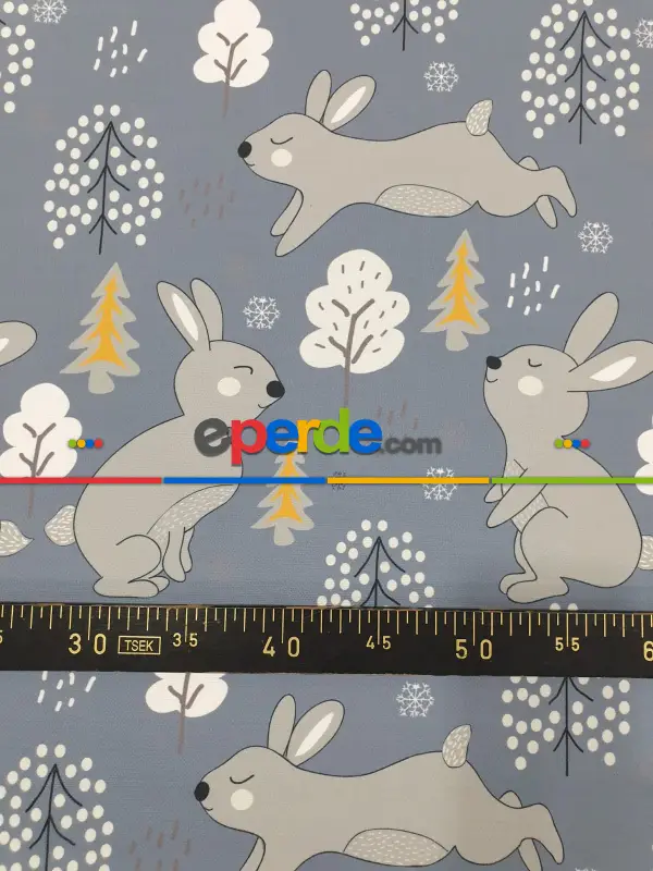 Bebek Odası Fon - Tavşan Desenli Fon Perde Evm1088-4 Kumaşı Kalındır Duck Bezi Değildir- Siyah