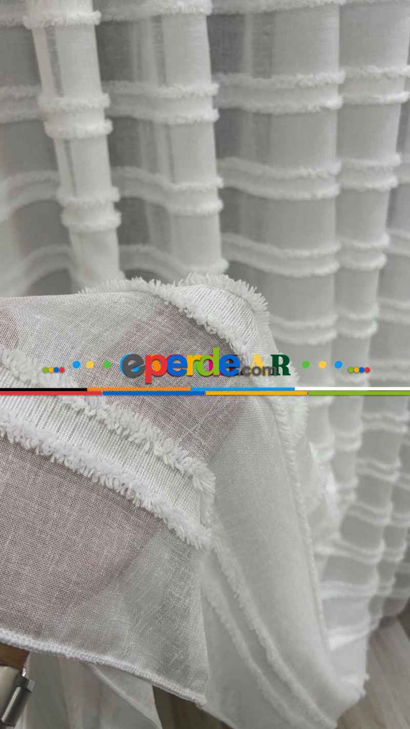 Bambu Foldet Keten Zemin Ağır Gramajlı Puffy Özel Nakışlı Tül Perde