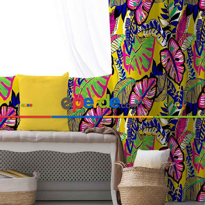 Tropikal Fon Perde Evim1555 Kumaşı Kalındır Duck Bezi Değildir- Mavi-beyaz