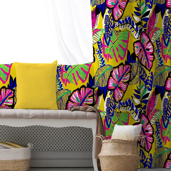 Tropikal Fon Perde Evim1555 Kumaşı Kalındır Duck Bezi Değildir- Mavi-beyaz