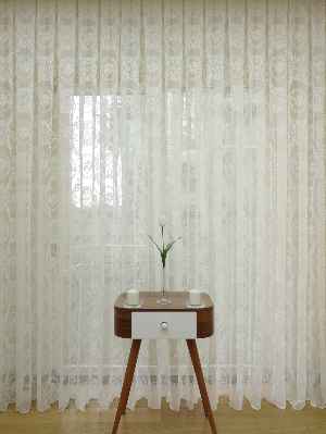 Damask Çiçek Desenli Özel Örme Dokulu Tül Perde- Ekru