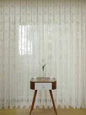 Damask Çiçek Desenli Özel Örme Dokulu Tül Perde- Ekru