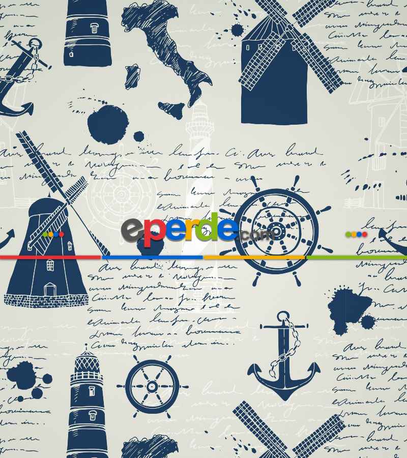 Deniz Feneri Baskılı Stor Perde- Mavi-beyaz