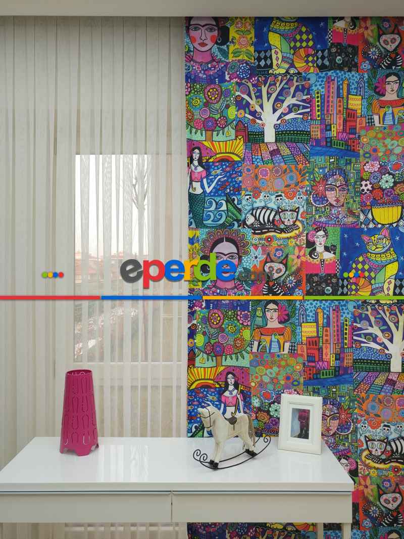 Genç Odası - Popart Fon Perde - Kumaşı Kalındır Duck Bezi Değildir.- Mavi-sarı-beyaz-turkuaz-çok Renkli