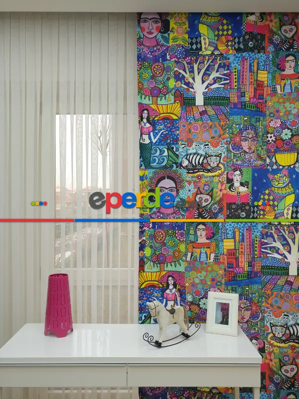 Popart Fon Perde - Kumaşı Kalındır Duck Bezi Değildir.- Mavi-sarı-beyaz-turkuaz-çok Renkli