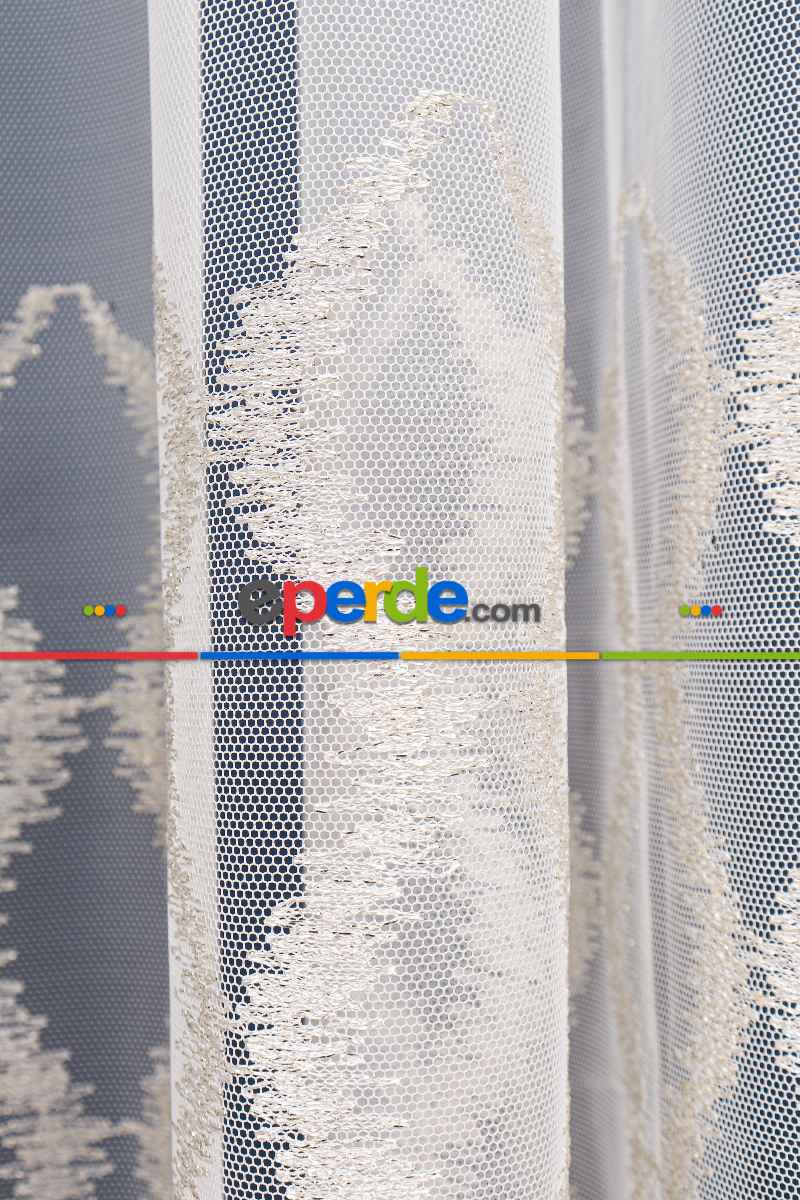 Salon Tül Modelleri - Eteği Duble Nakış Işlemeli Tül Perde