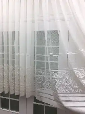 Enine Çizgili Desenli Tül Perde- Ekru