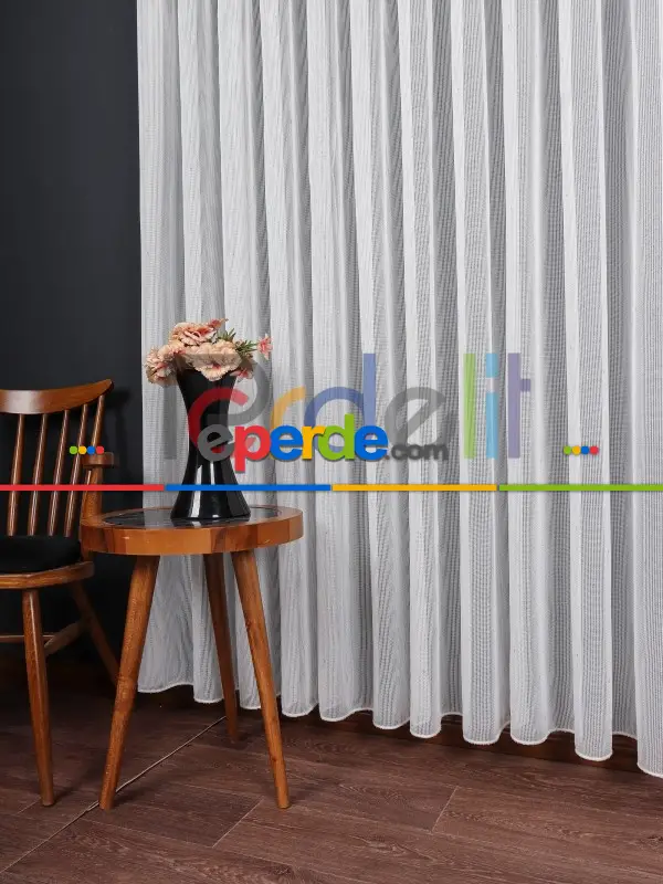 Yumuşak Dokulu Gümüş Damlacık Desenli File tül perde Ütü İstemez