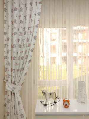 Bebek Odası Fon Perde - Minik Fil Fon Perde Modelleri- Gri Açık