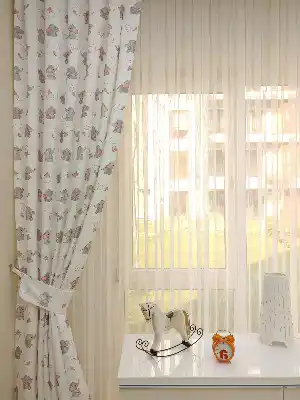 Bebek Odası Fon Perde - Minik Fil Fon Perde Modelleri- Gri Açık