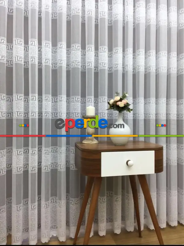 Ft Serisi Ara Bantlıversace Desen Tasarım Yeni Tül Perde- Ekru