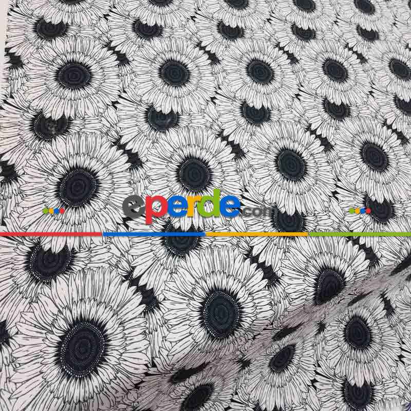 Siyah Mutfak Perdesi Kanat Fon Perde Çiçek Desenli- Siyah