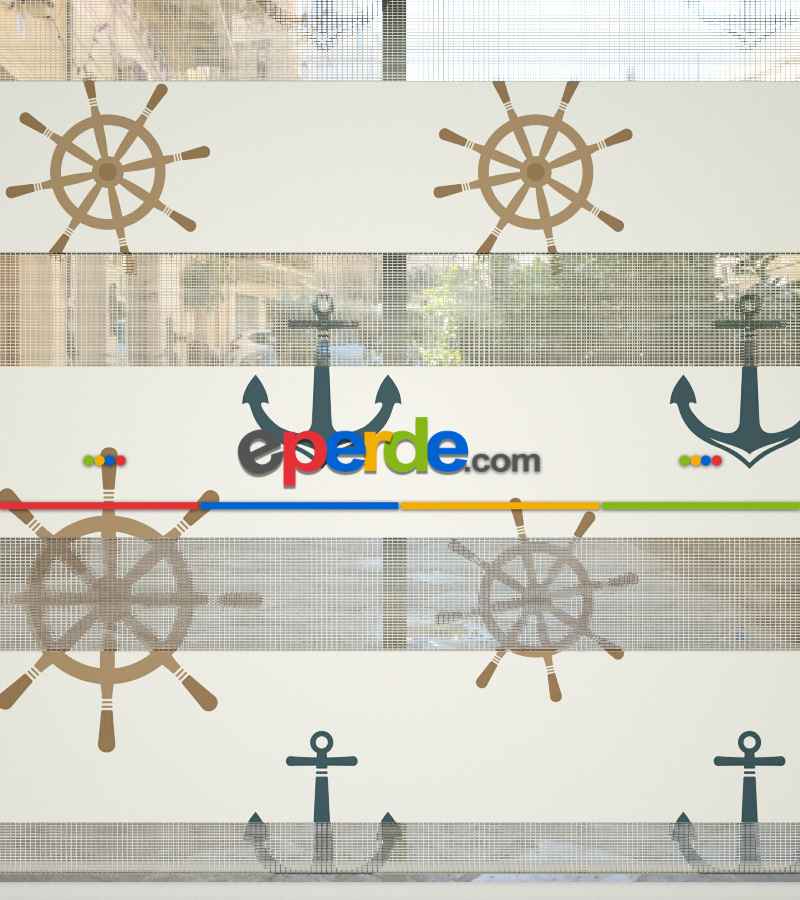 Bebek Odası Zebra Perde - Denizci Desen Baskılı Zebra Perde- Çok Renkli