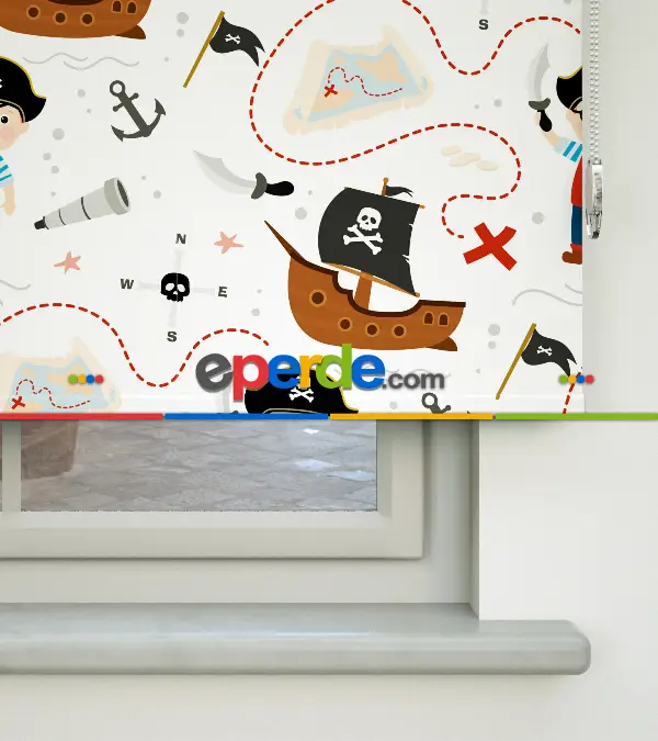 Korsan Desenli Baskılı Stor Perde- Çok Renkli