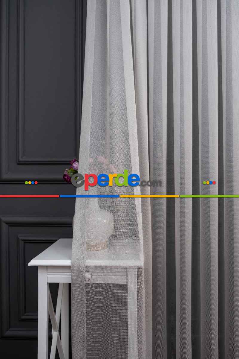 Mutfak - Gri Renk Monaliza Dökümlü Ütü İstemeyen Tül - İtinalı Dikiş Garantisi