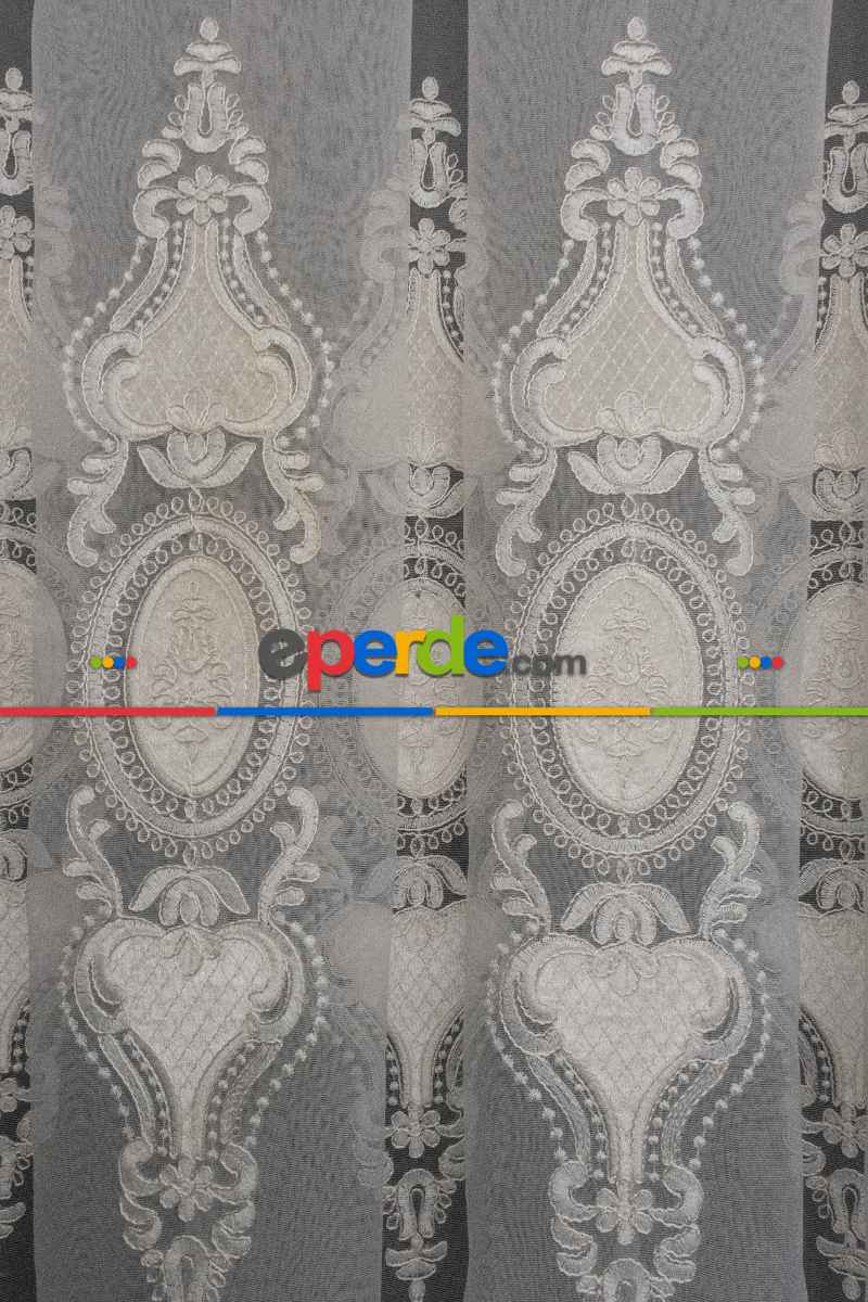 Oturma Odası - Kort Nakışlı Damask Avangard Osmanlı Damask Model Tasarım Salon Tül Perde